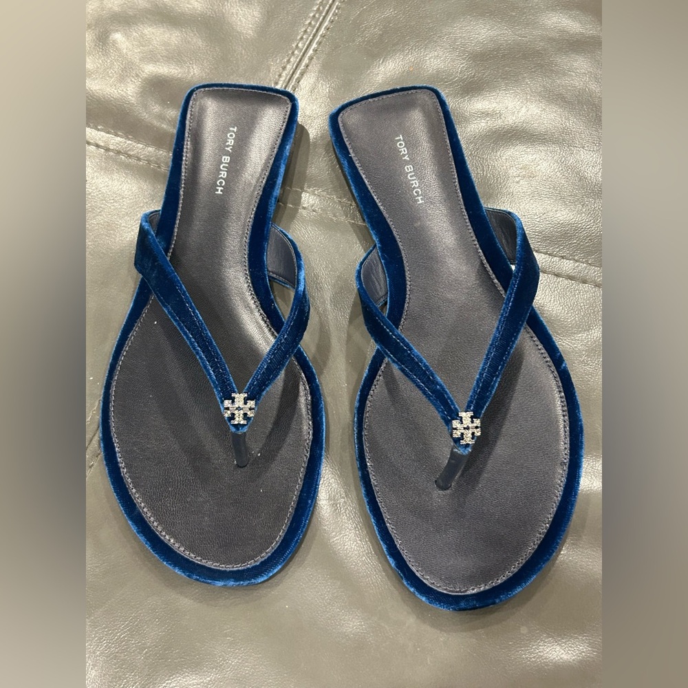 Tory Burch Blue Velvet Thong Sandals